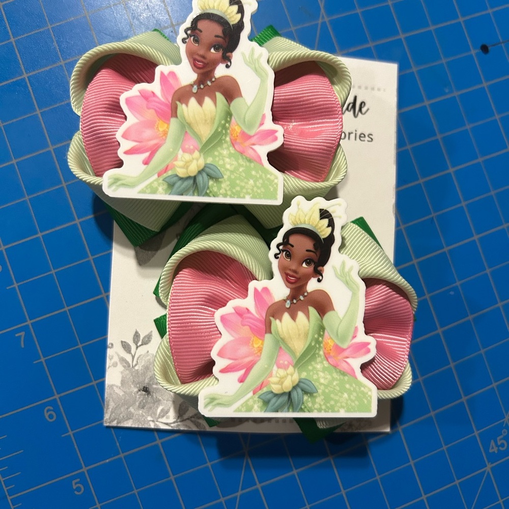 Hand Crafted Princess Hair Bows - Pink and Green